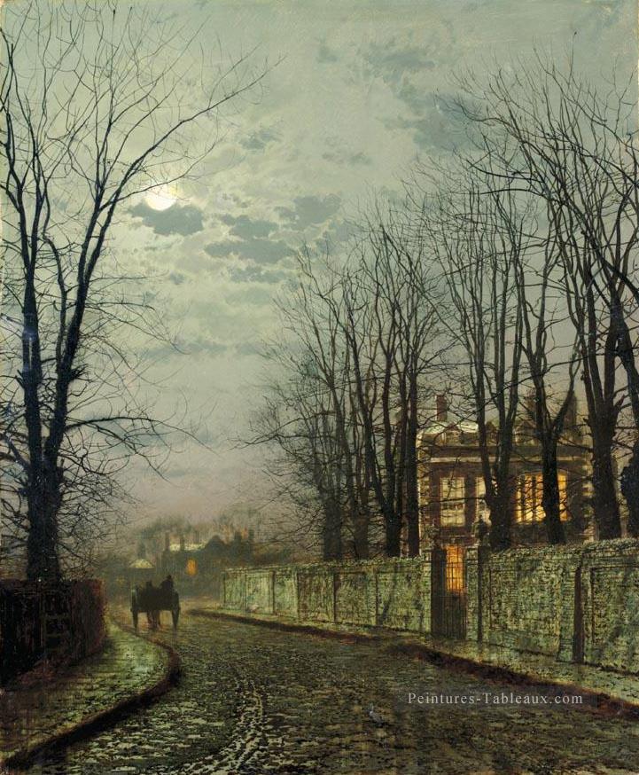 Une lune hivernale Paysage de la ville John Atkinson Grimshaw Peintures à l'huile